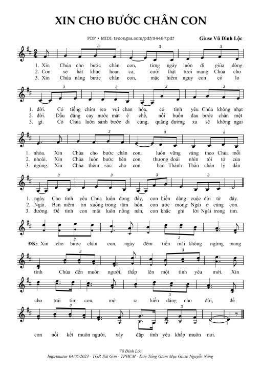 Sheet PDF of Xin Cho Bước Chân Con