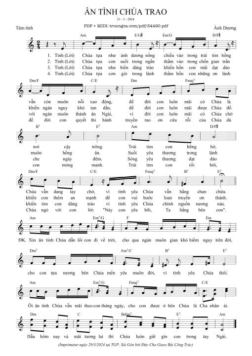 Sheet PDF of Ân Tình Chúa Trao