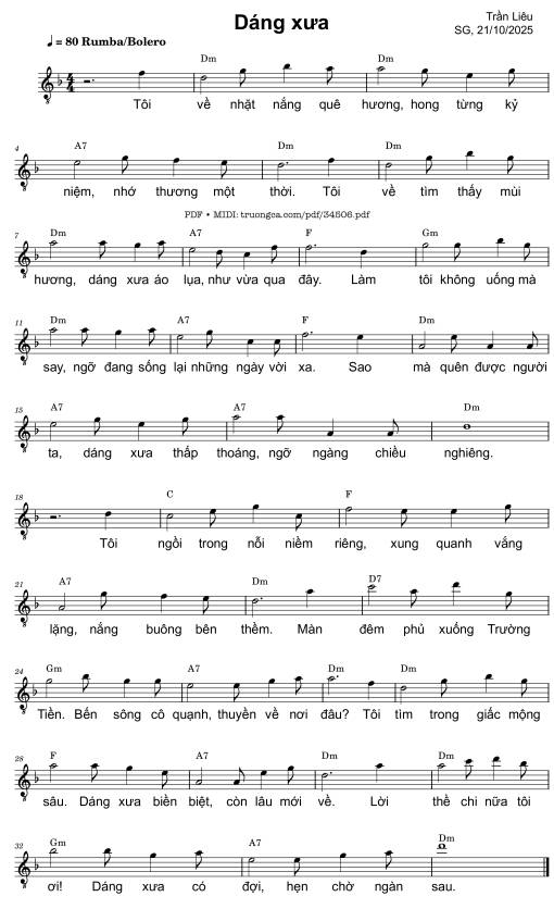 Sheet PDF of Dáng xưa - Trần Liêu