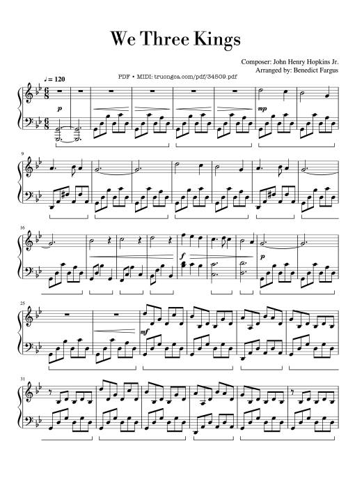 We Three Kings Piano
