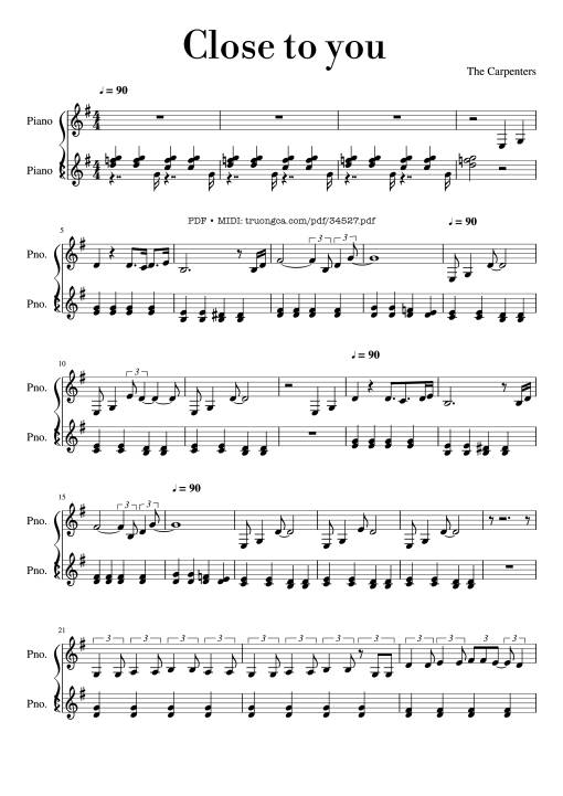 Sheet PDF of Close to you Piano