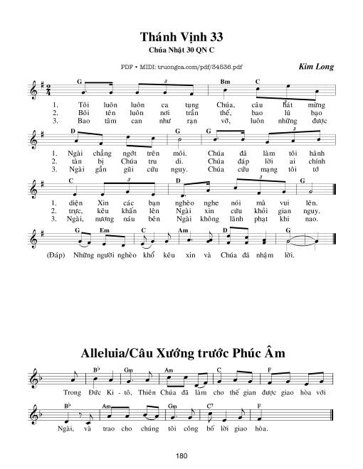 Sheet PDF of Thánh Vịnh 33, Chúa Nhật 30C Thường Niên