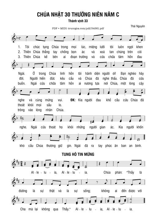 Sheet PDF of Thánh Vịnh 33, Chúa Nhật 30C Thường Niên