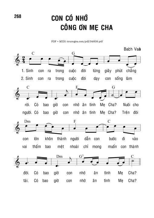 Sheet PDF of Con Có Nhớ Công Ơn Mẹ Cha