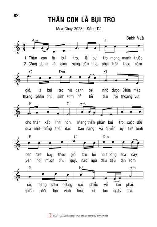 Sheet PDF of Thân Con Là Bụi Tro