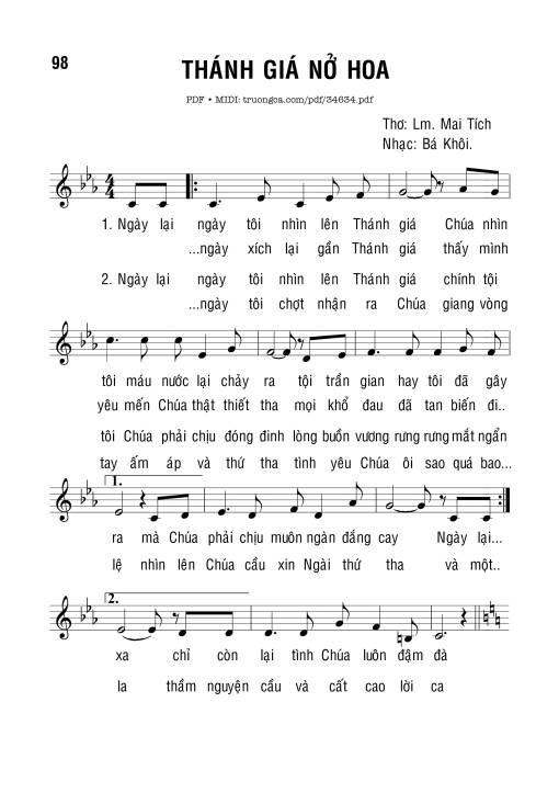 Sheet PDF of Thánh Giá Nở Hoa - Bá Khôi - Thơ: Lm. Mai Tích