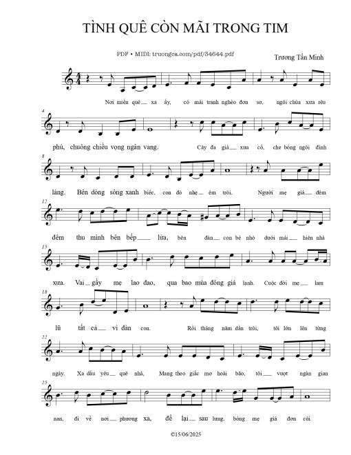 Sheet PDF of Tình quê còn mãi trong tim
