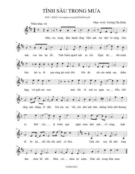 Sheet PDF of Tình sầu trong mưa