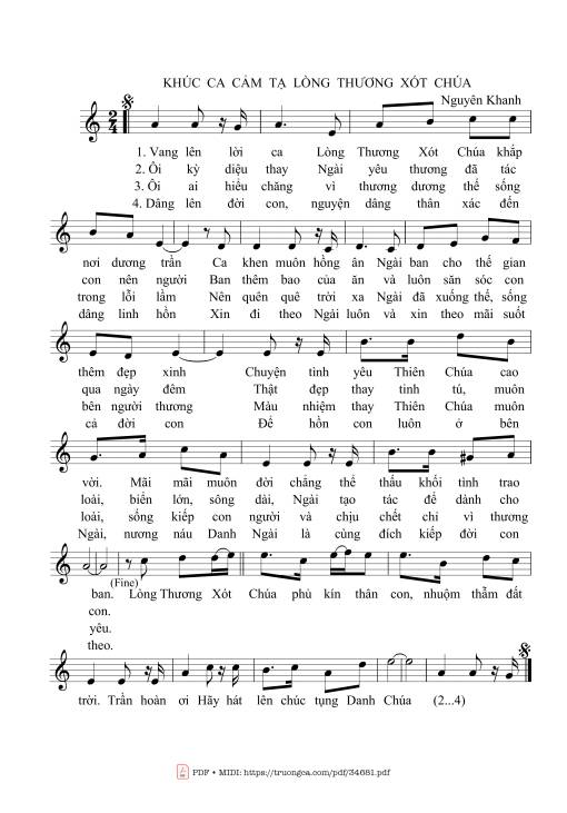 Sheet PDF of Khúc ca cảm tạ lòng thương xót Chúa