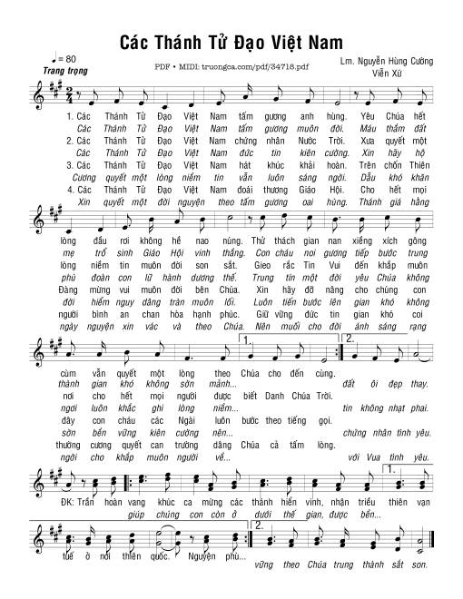 Sheet PDF of Các Thánh Tử Đạo Việt Nam