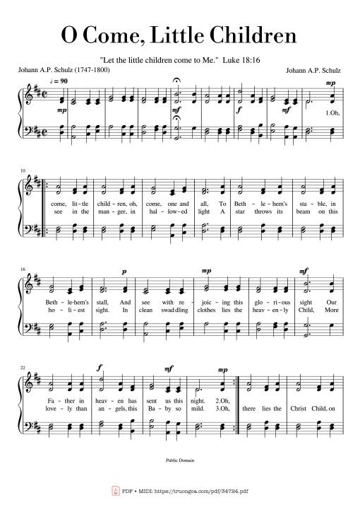 Sheet PDF of O Come, Little Children Piano