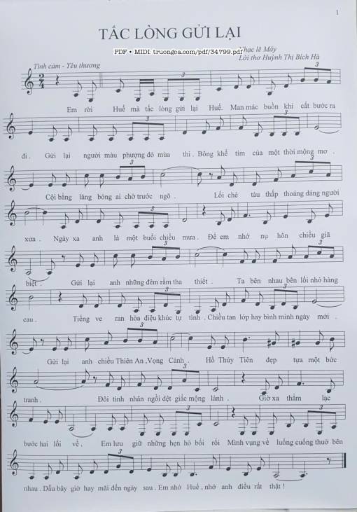 Sheet PDF of Tấc lòng gửi lại