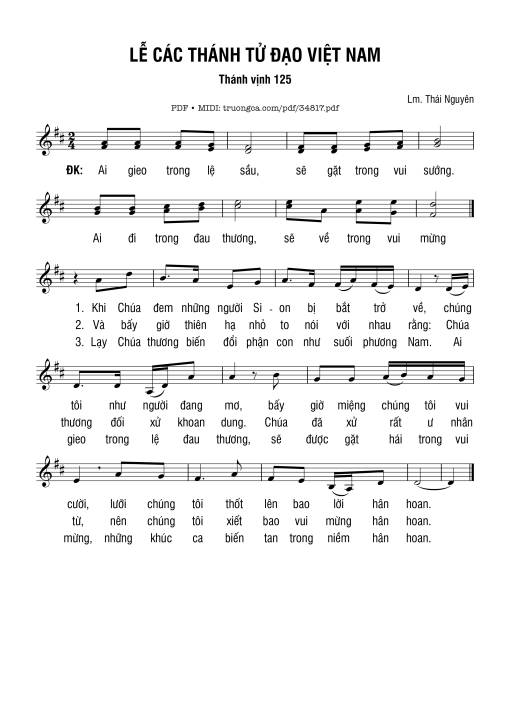 Sheet PDF of Thánh Vịnh 125, Lễ Các Thánh Tử Đạo Việt Nam