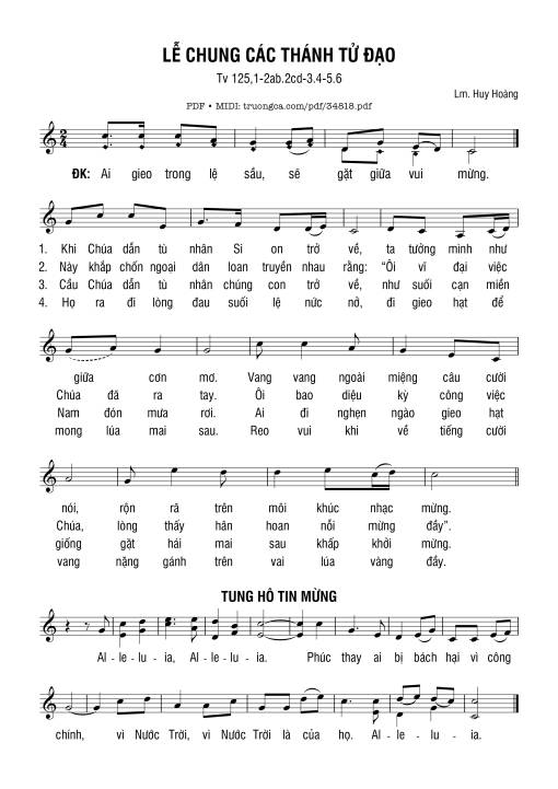 Thánh Vịnh 125, Lễ Chung Các Thánh Tử Đạo