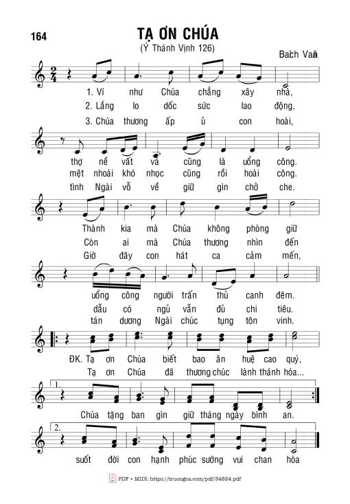 Sheet PDF of Tạ Ơn Chúa - Bạch Vân