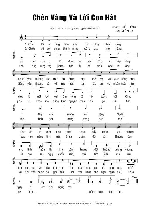 Sheet PDF of Chén Vàng Và Lời Con Hát