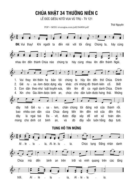 Sheet PDF of Thánh Vịnh 121, Chúa Nhật 34C Thường Niên