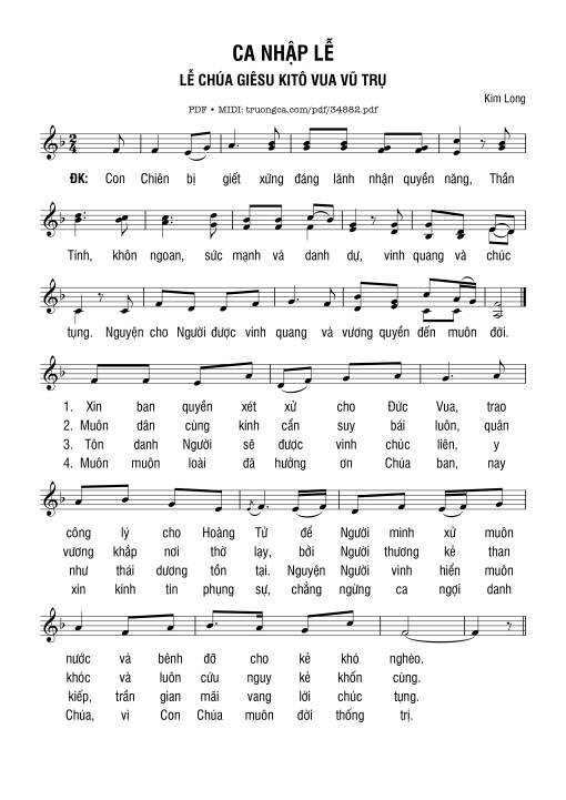 Sheet PDF of Ca Nhập Lễ Lễ Chúa Giêsu Kitô Vua Vũ Trụ