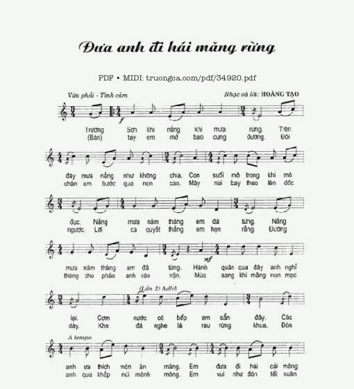 Sheet PDF of Đưa Anh Đi Hái Măng Rừng