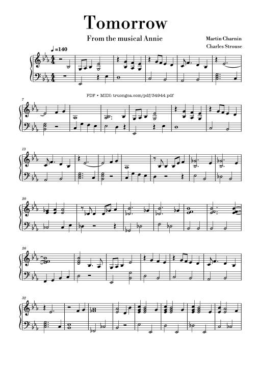 Tomorrow Piano EASY - Annie