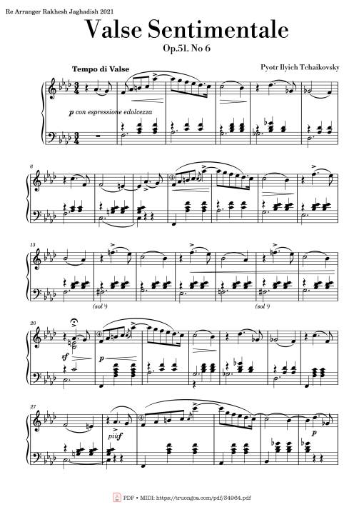 Valse Sentimentale Piano, Tchaikovsky
