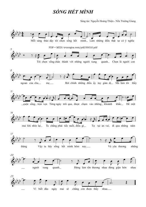 Sheet PDF of Sống hết mình