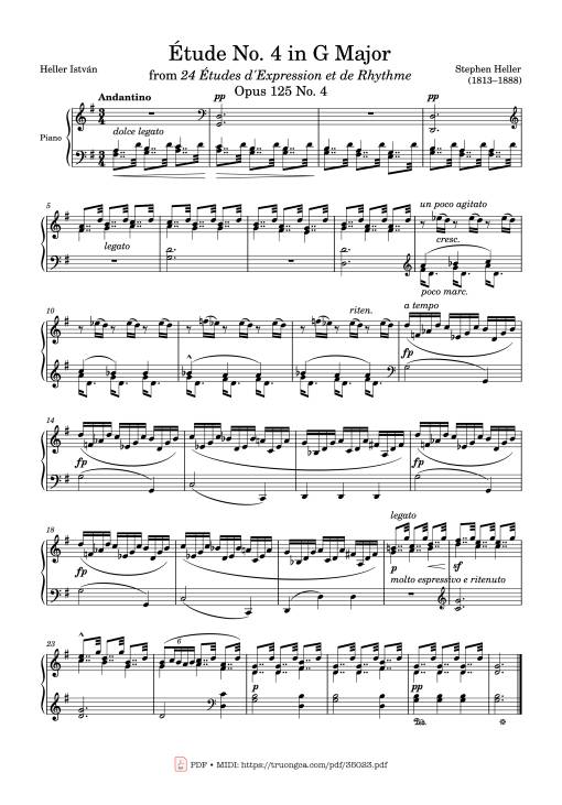 Sheet PDF of Étude No. 4 in G Major Piano