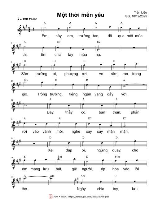 Sheet PDF of Một thời mến yêu