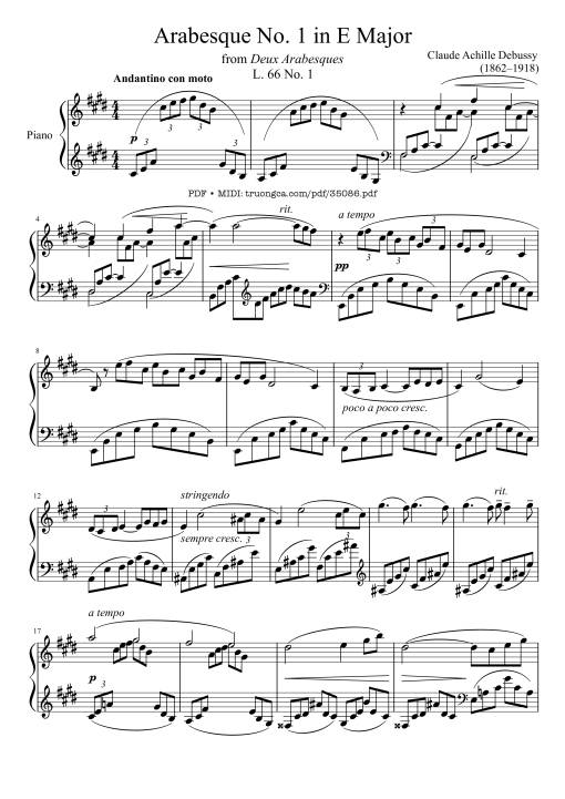 Sheet PDF of Arabesque L. 66 No. 1 in E Major