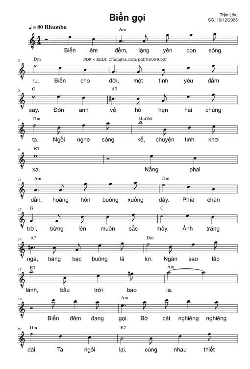 Sheet PDF of Biển gọi - Trần Liêu