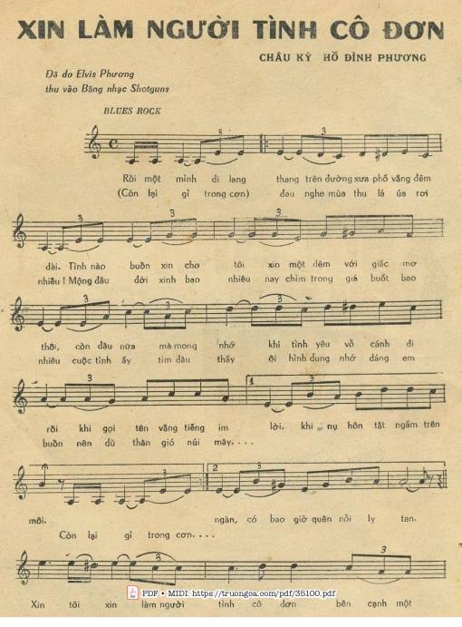 Sheet PDF of Xin làm người tình cô đơn