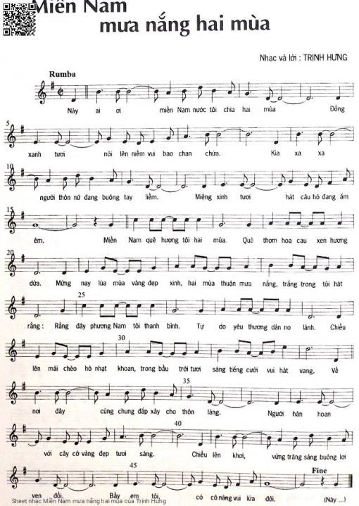 Sheet PDF of Miền Nam mưa nắng hai mùa