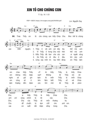 Xin Tỏ Cho Chúng Con