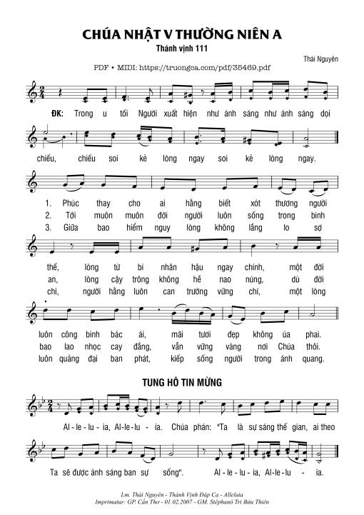 Thánh Vịnh 111, Chúa Nhật 5A Thường Niên