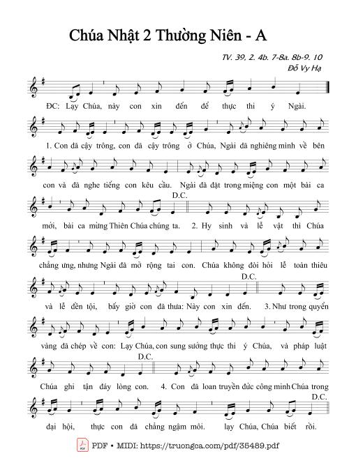 Thánh Vịnh 39, Chúa Nhật 2A Thường Niên