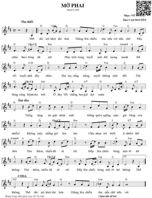 Sheet PDF of Mờ phai - Võ Tá Hân