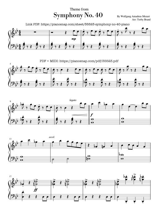 Symphony No. 40 Piano EASY