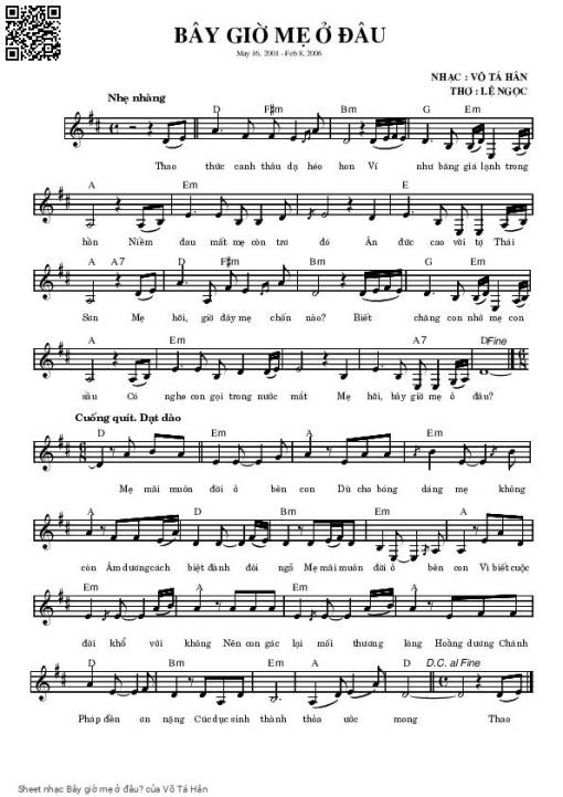 Sheet PDF of Bây giờ mẹ ở đâu?