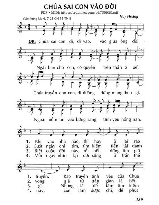 Chúa Sai Con Vào Đời (Cn15 Tnb)