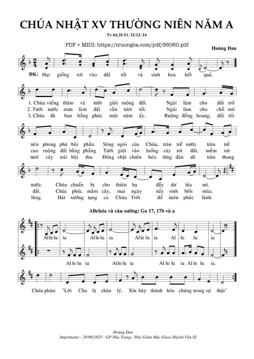 Chúa Nhật 15 Thường Niên Năm A (Tv 64)