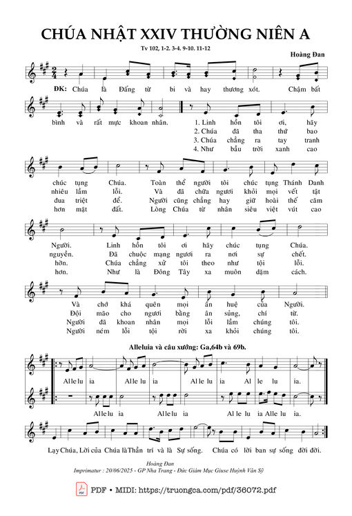 Chúa Nhật 24 Thường Niên A (Tv 102)