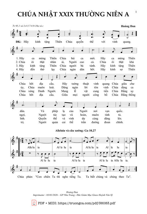 Chúa Nhật 29 Thường Niên A (Tv 95)