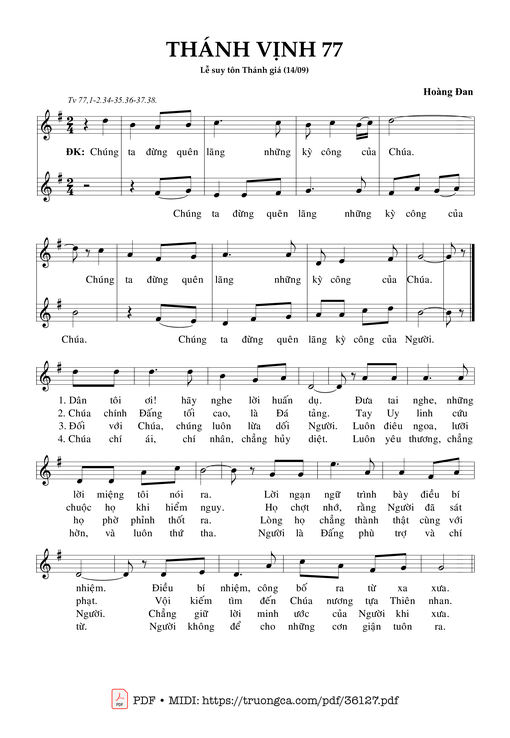 Thánh Vịnh 77 (Lễ Suy Tôn Thánh Giá, Ngày 14/09)