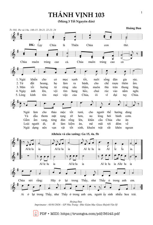 Thánh Vịnh 103 (Lễ Mùng 3 Tết Nguyên Đán)