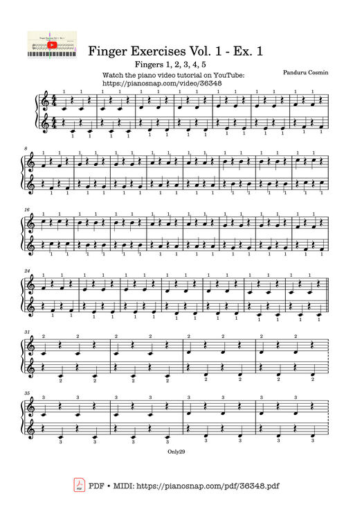 Finger Exercises - Vol. 1 - Ex. 1 Piano