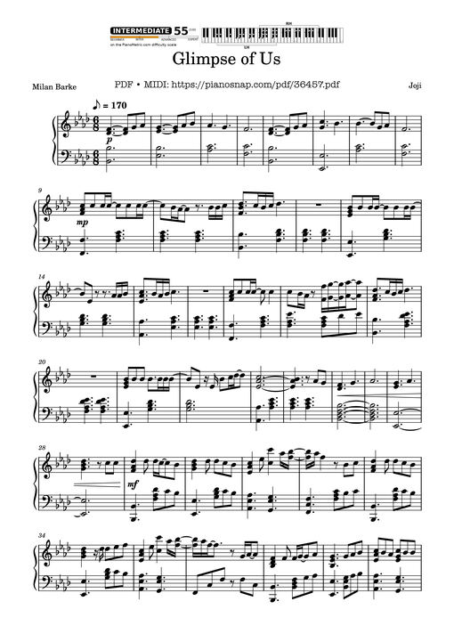 Glimpse of Us Piano - Joji