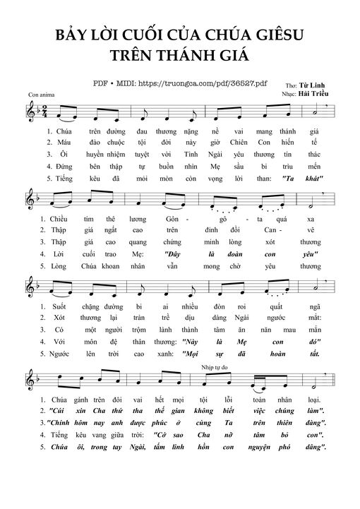 Sheet PDF of Bảy Lời Cuối Của Chúa Giêsu Trên Thánh Giá