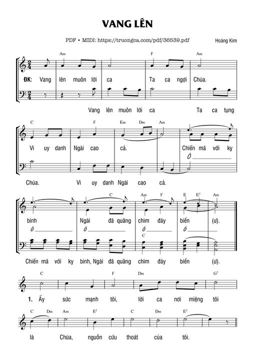Sheet PDF of Vang Lên - Hoàng Kim