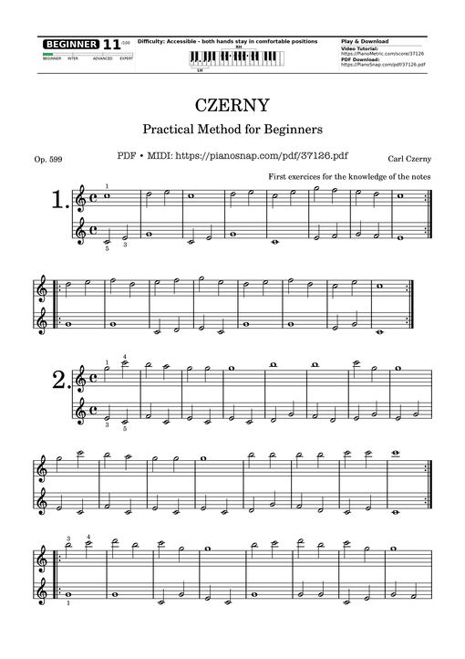 CZERNY - Practical Method for Beginners, Op. 599, No. 1-2