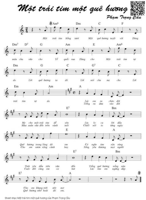 Sheet PDF of Một trái tim một quê hương